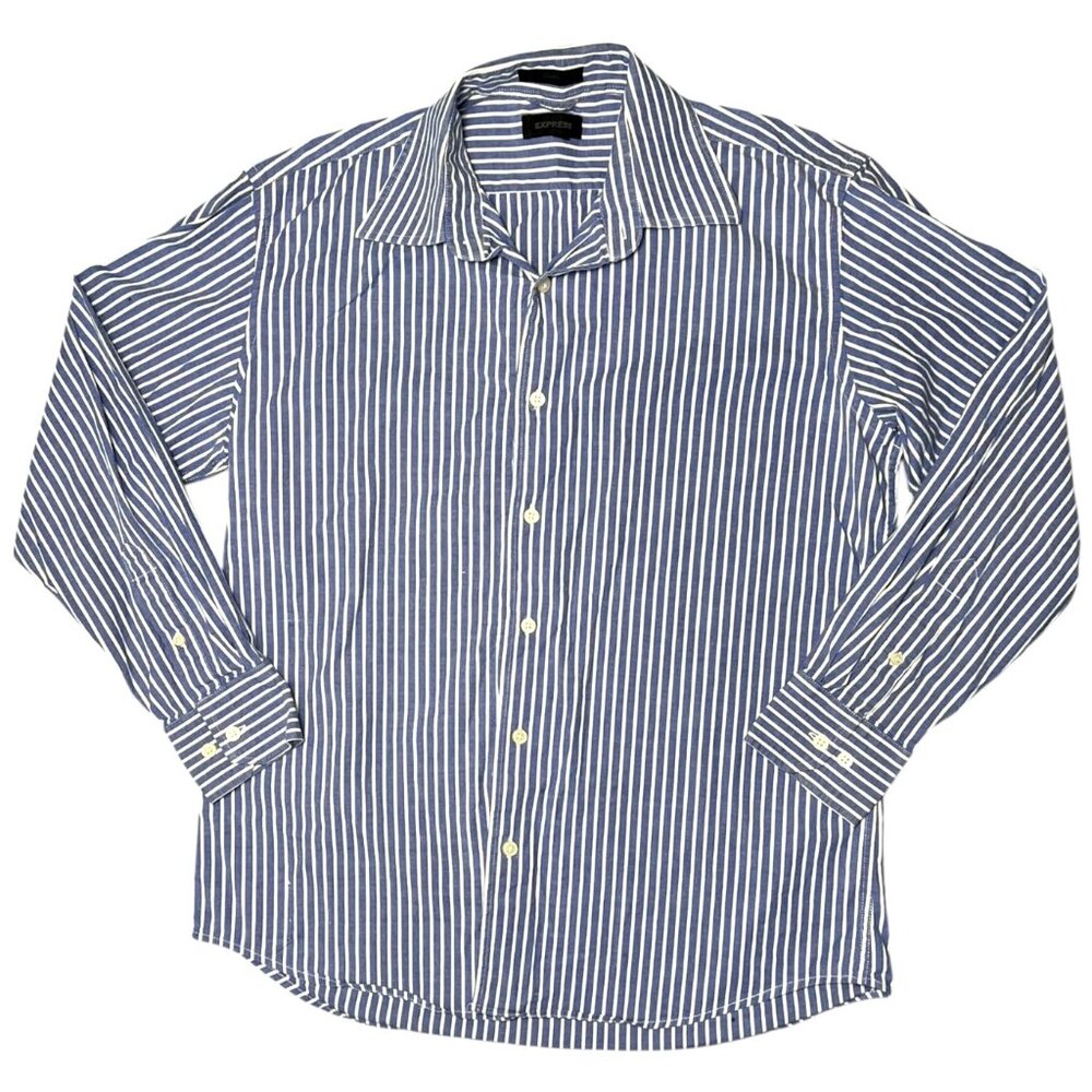 Express Striped Button Up Shirt Blue White Long Sleeve Mens Large